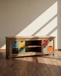 Multi Drawer Wooden Console with Open Shelf – Rustic Finish view
