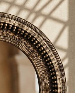 Antique Grey Hand Carved Round Mirror Frame view