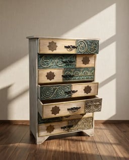 Brass & Natural Wood Wardrobe Cabinet – 5 Ft view