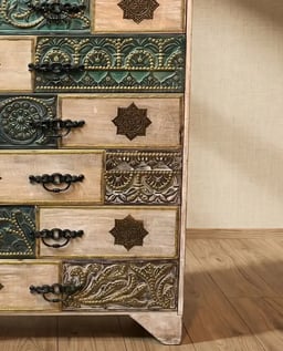 Brass & Natural Wood Wardrobe Cabinet – 5 Ft view